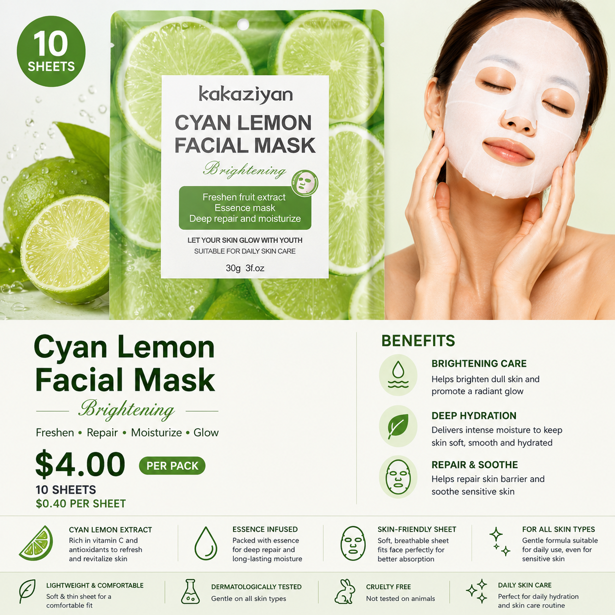 10PCS PACK KAKAZIYAN FACE-MASK LEMON M61