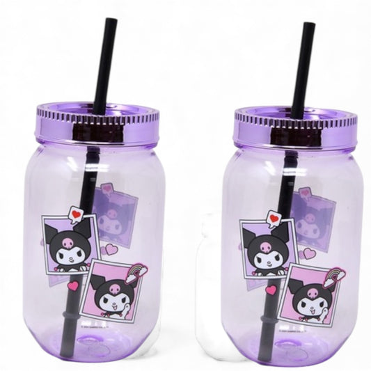 6PCS KUROMI 18.5OZ CANNING JAR + STRAW CAKU