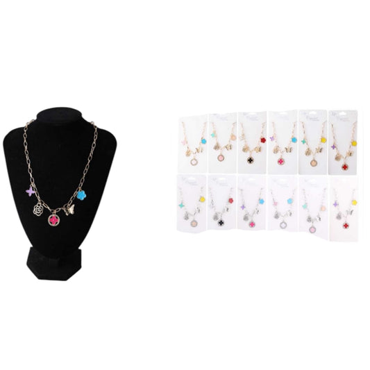 FANCY CLOVER CHARM NECKLACES 12 PCS PACK