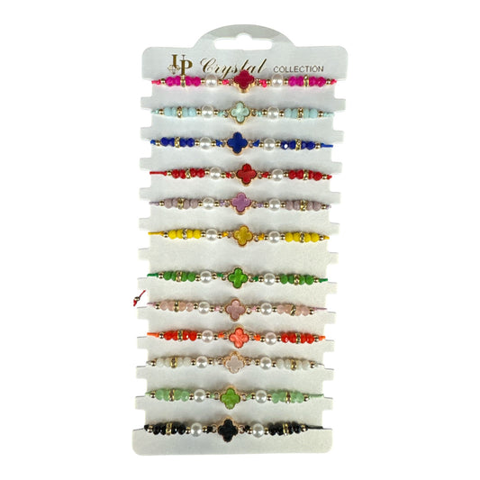 12PCS PACK CLOVER COLORED BEAD STRING BRACELETS YBT-5404