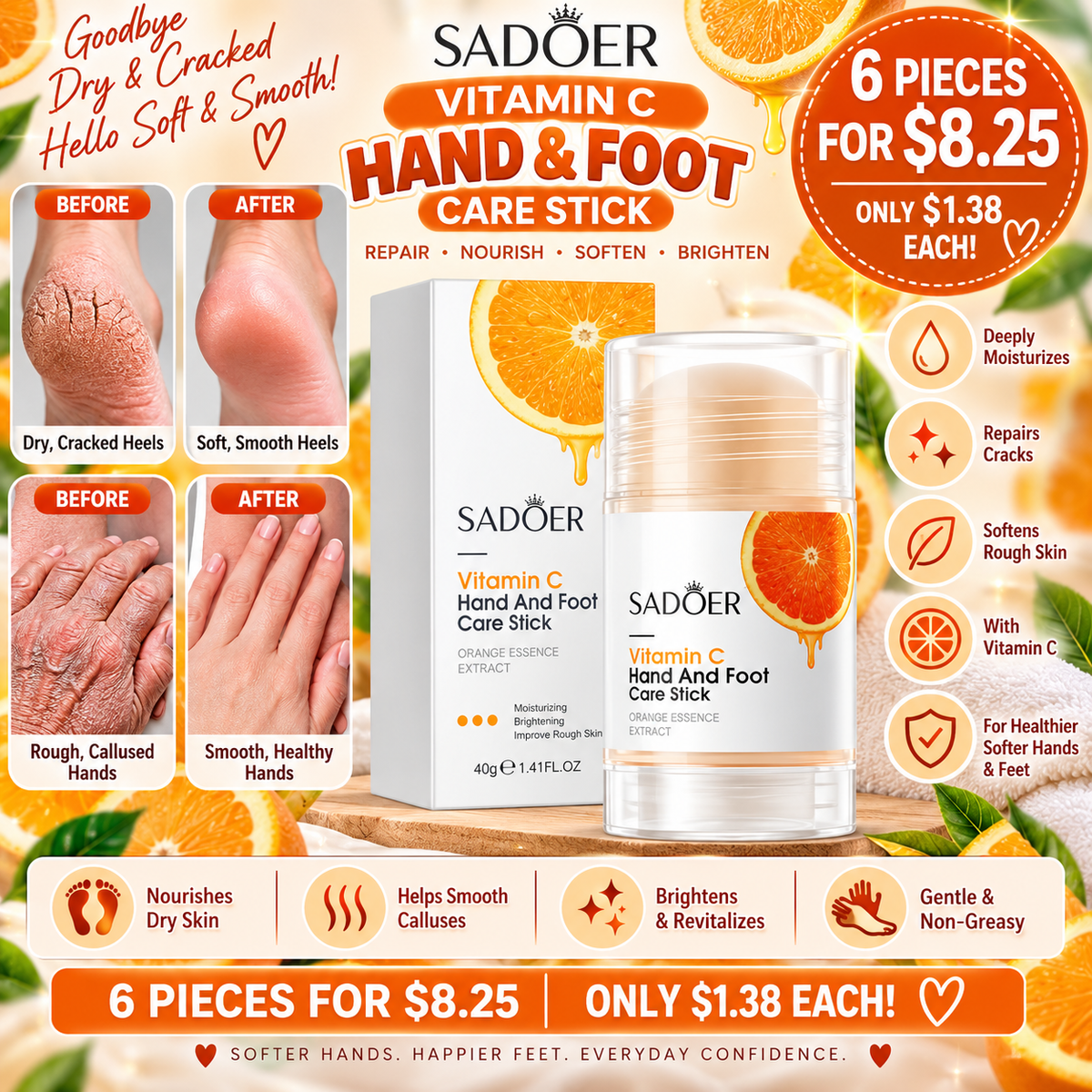 6PCS BIOAQUA VITAMIN C HAND AND FOOT STICK