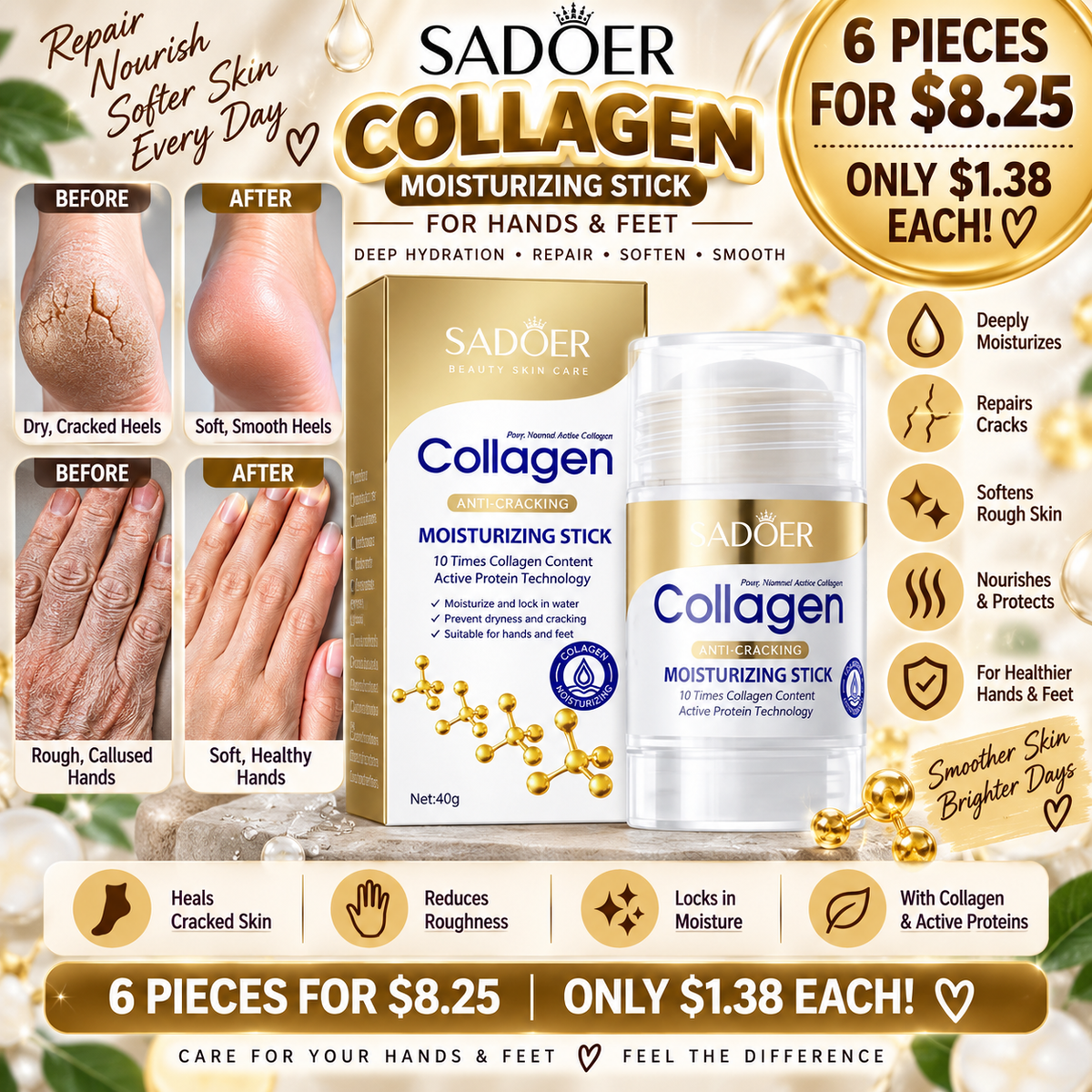 6PCS BIOAQUA COLLAGEN HAND AND FOOT STICK