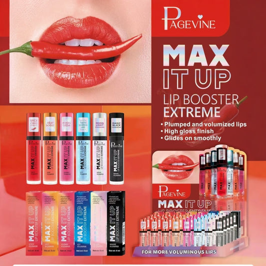PAGEVINE HOT AND SPICY EXTREME PLUMPING LIP BOOSTER 48 PCS + SAMPLES DISPLAY